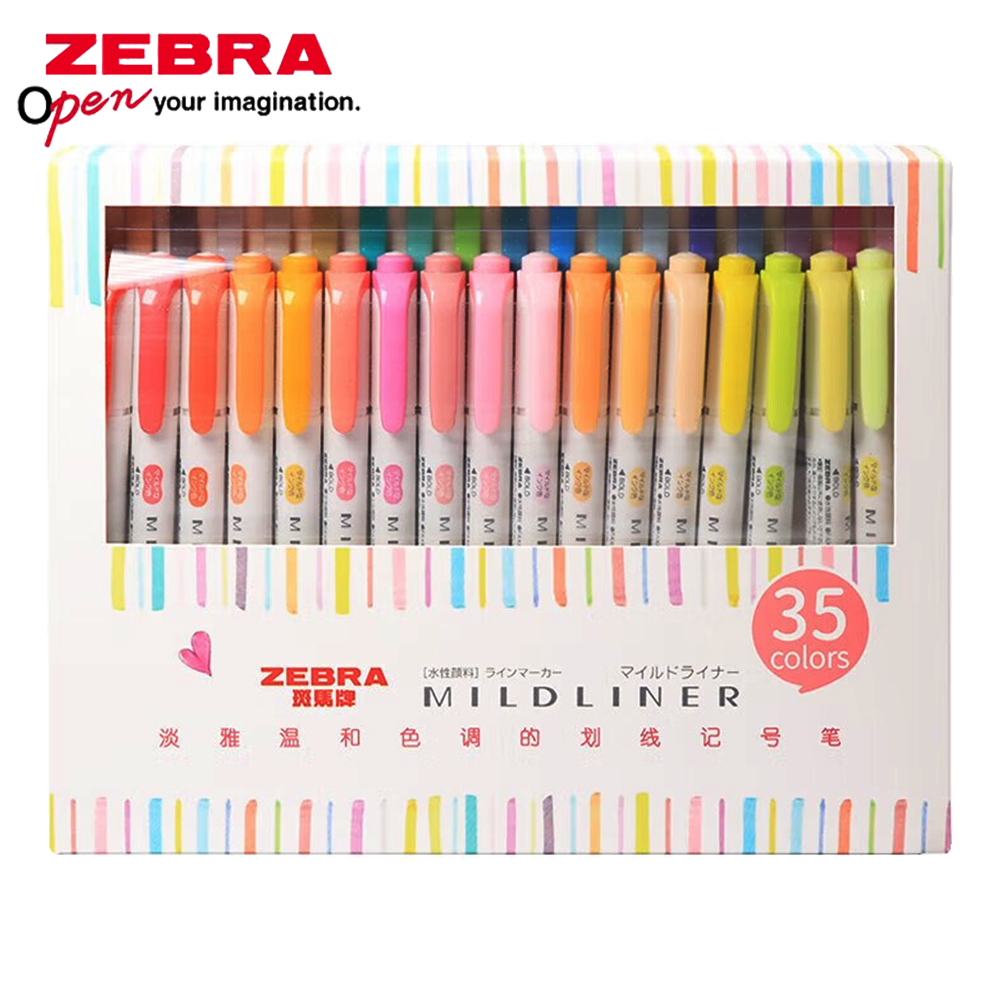 Pastel Highlighter Set Double Ended - 35-Farben-ZEBRA Mildliner Highlander-Set, weicher, doppelseitiger WKT7-Markierungsstift