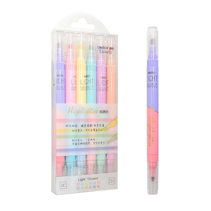 Pastel Highlighter Set Double Ended - 6 PCS Doppel Tipp Highlighter Stifte